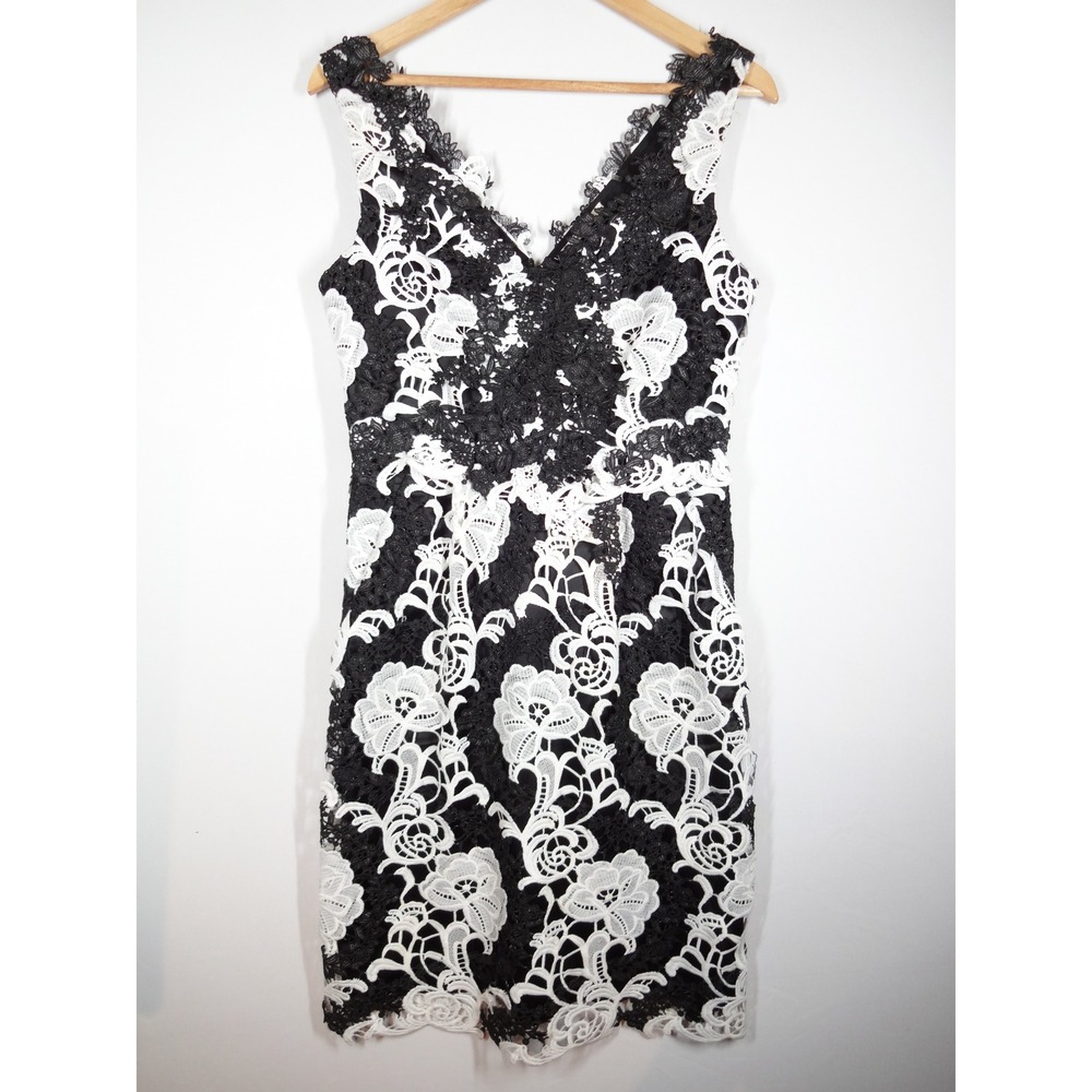 Kobi Halperin Bailey Lace Sheath Dress Medium Black White Gothic Floral Cocktail